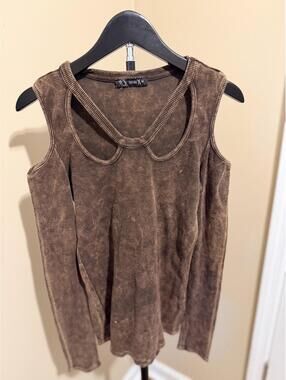 Urban X Brown Acid Wash Cutout Waffle Knit Tank Top M